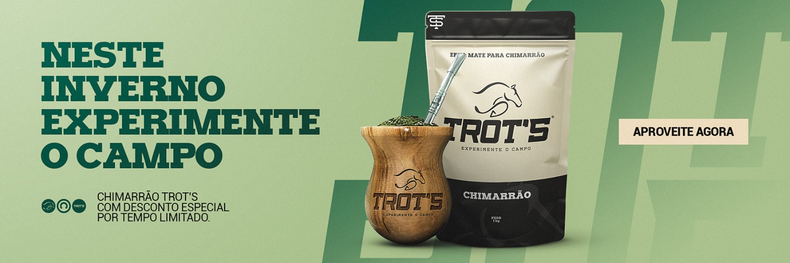 Cuia e bomba Trot's servidas ao lado do pacote de erva-mate para chimarrão, campanha Experimente o Campo